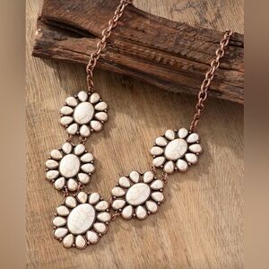 Western Necklace White Turquoise Flower Pendant Statement Necklace Cowgirl
